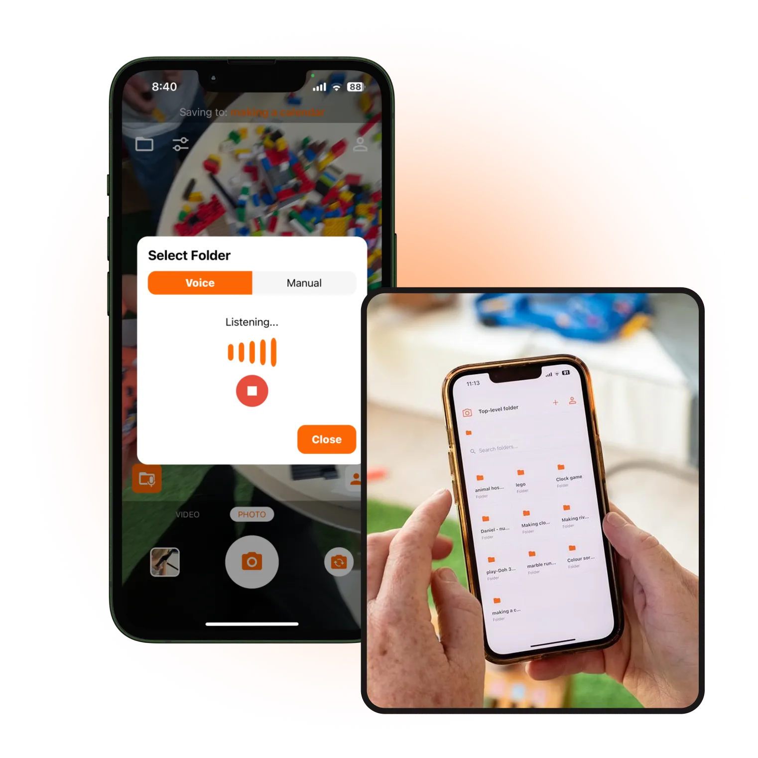 Name the folder first. Then take the photos.